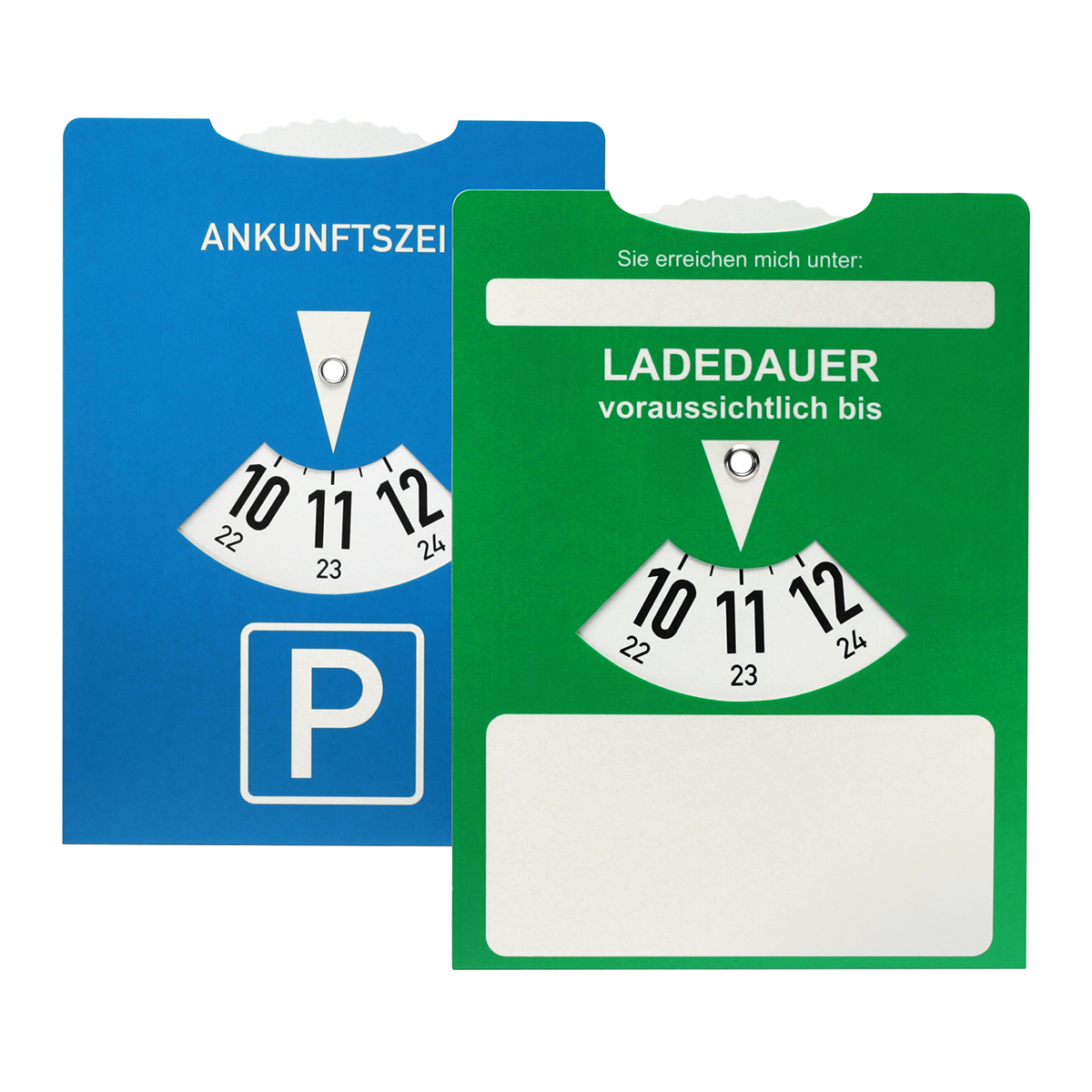Ladedauer-Scheibe für Elektroautos mit rückseitiger Parkscheibe